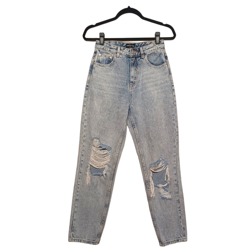 WHITE FOX Distressed Light Medium Blue Wash High Waist Slim Leg Denim Jeans XS